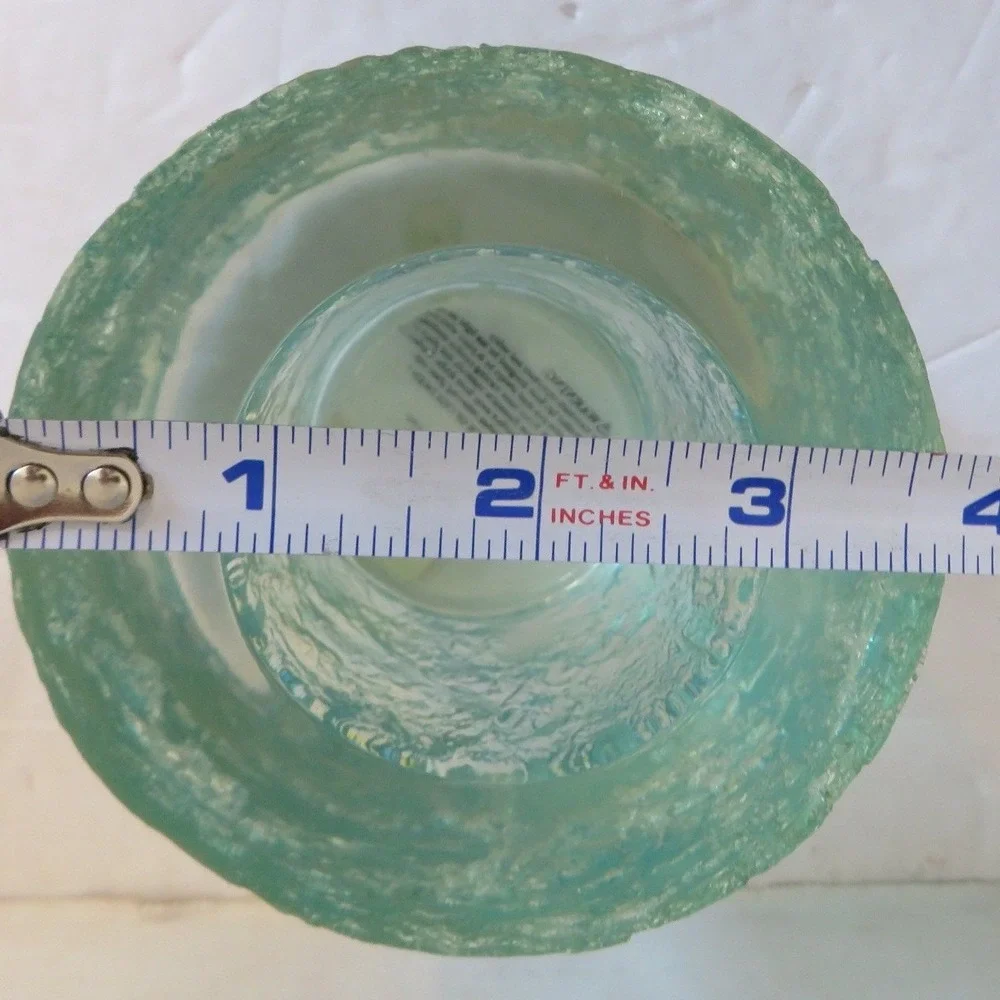 Vintage JI&O Aqua Ice Textured Glass Tealight Candle Holder